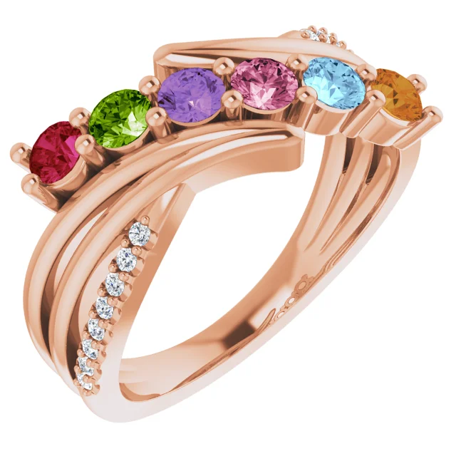 Family Ring - 6 Stone Accented Bypass Ring