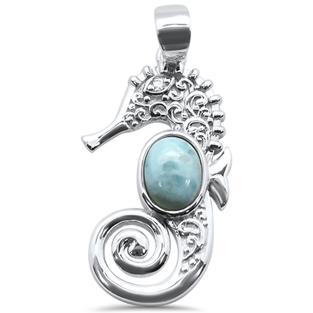 Sterling Silver Larimar Filigree Seahorse Pendant