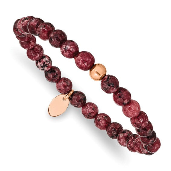 Red Jade & Rose Gold-Plated Beaded Bracelet