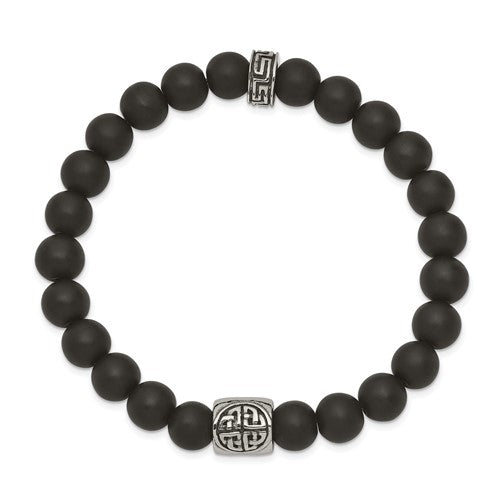 Black Agate & Stainless Steel Celtic Knot Beaded Bracelet