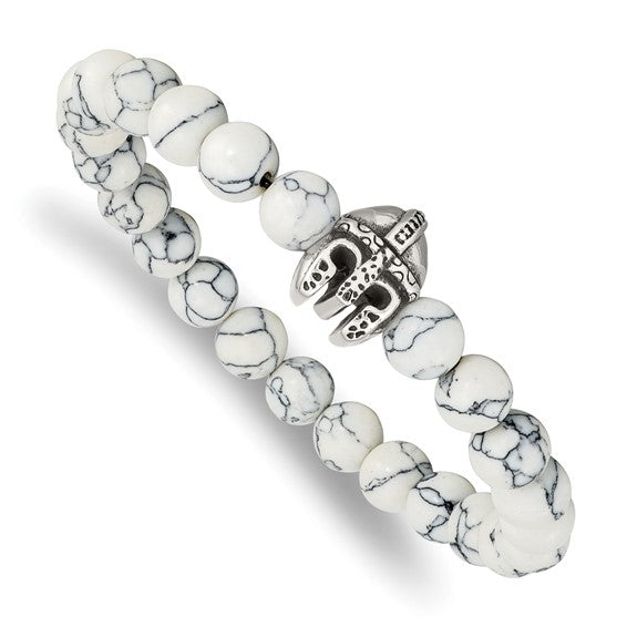 White Howlite Spartan Helmet Warrior Helmet Mineral Bracelet Healing Bracelet