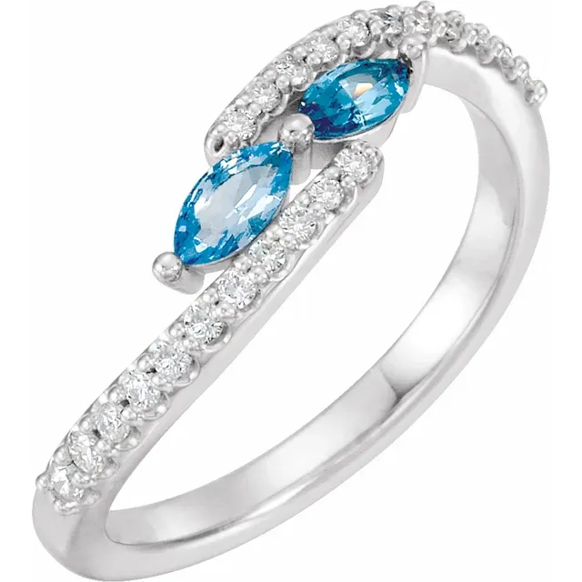 Family Ring - 5 Stone Accented Marquise Bypass Ring