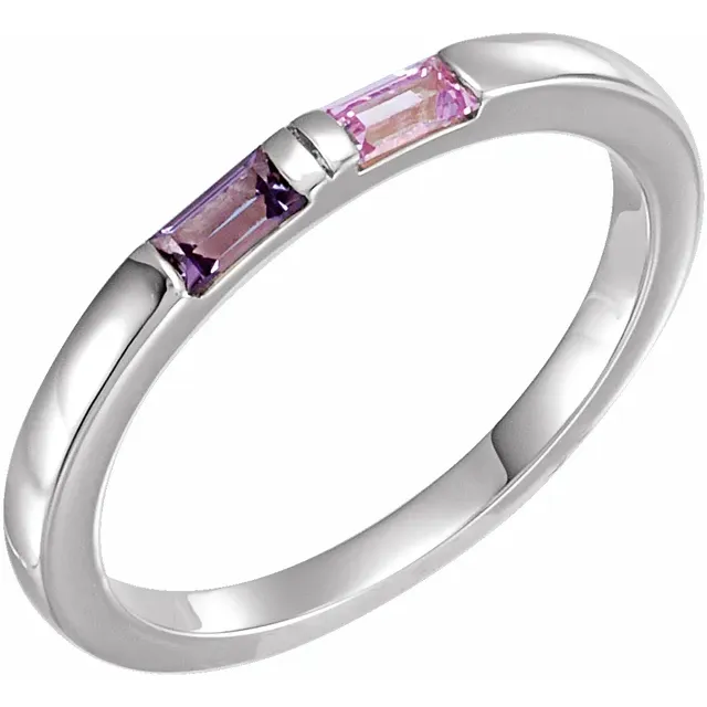 Family Ring - 6 Stone Stackable Baguette Ring