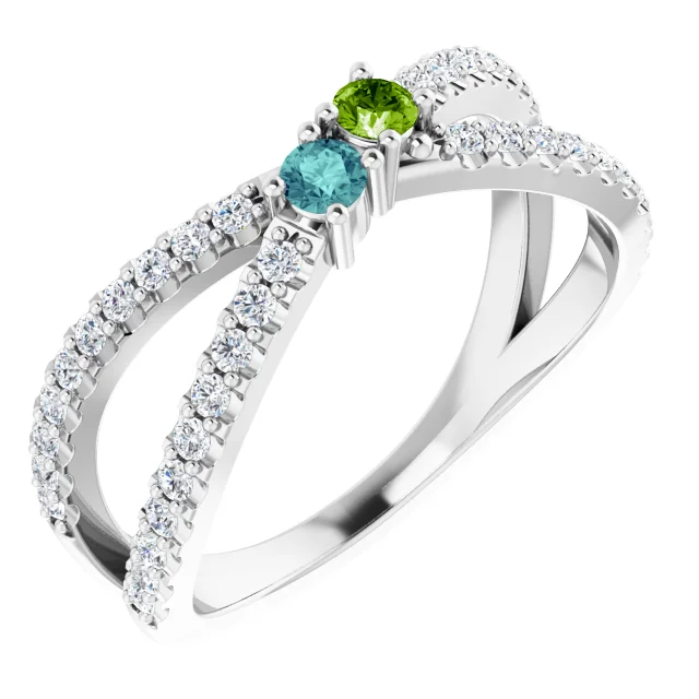 Family Ring - 5 Stone Accented Criss-Cross Ring