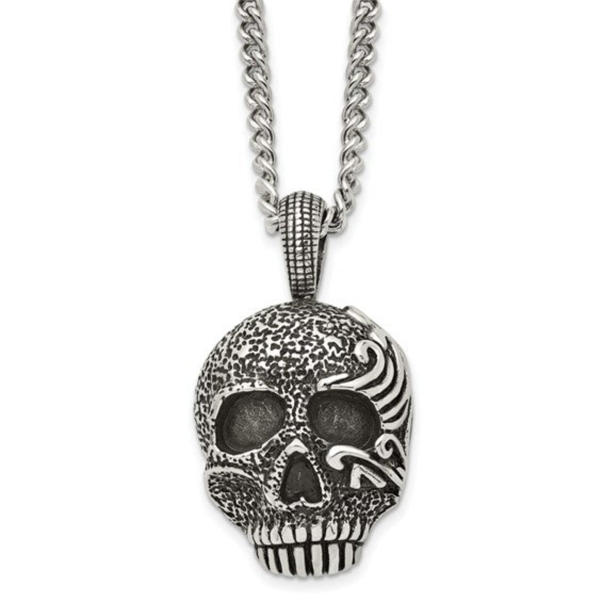 Stainless Steel Textured skull Pendant