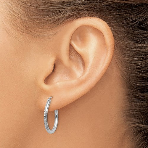 White Gold Diamond Cut Hoops