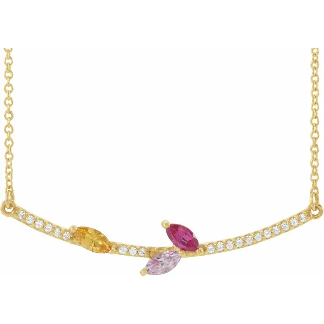 Family Necklace - 5 Stone Accented Branch Necklace