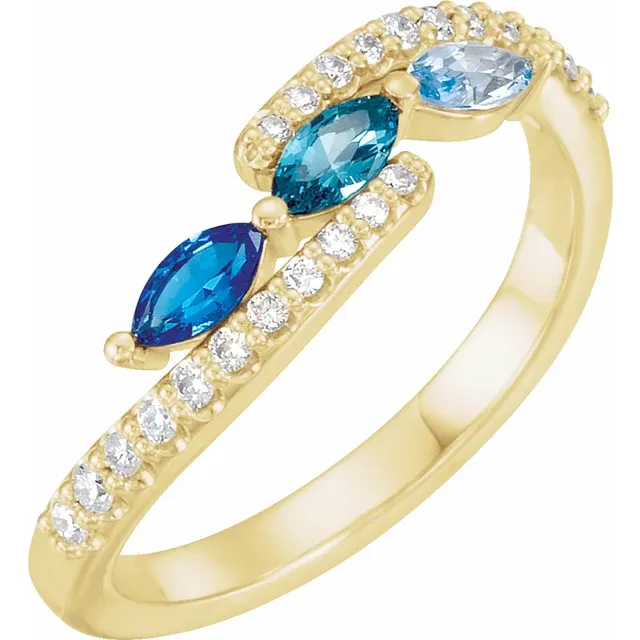 Family Ring - 5 Stone Accented Marquise Bypass Ring