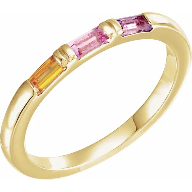 Family Ring - 6 Stone Stackable Baguette Ring