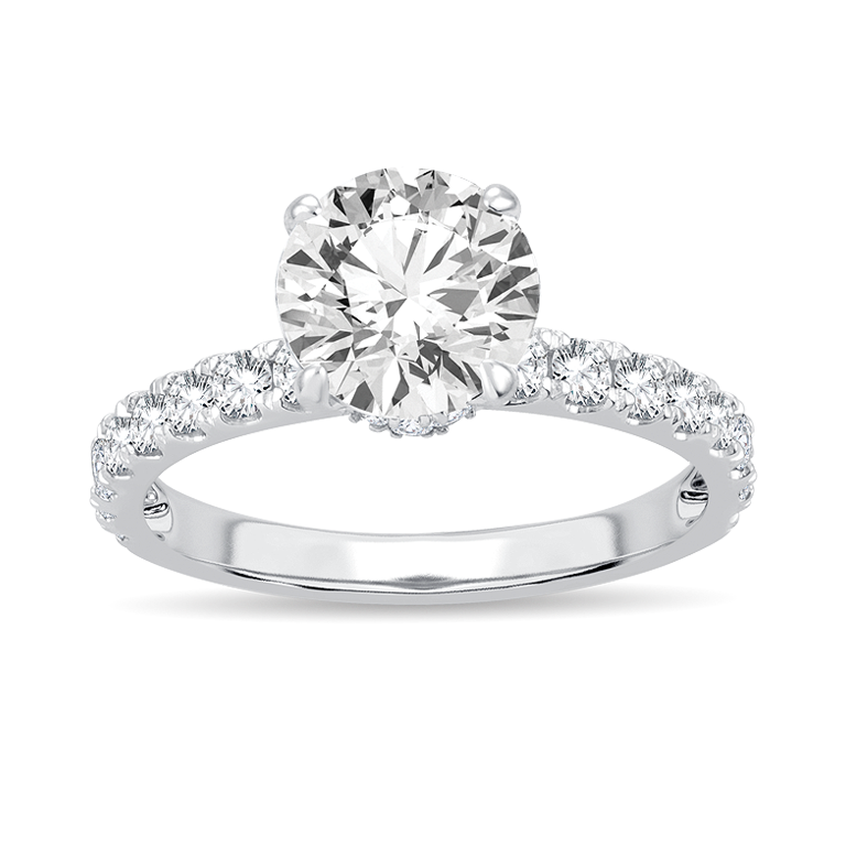 10K White Gold 1.58CTW. Round Lab-Grown Diamond Cuffed Halo Engagement Ring