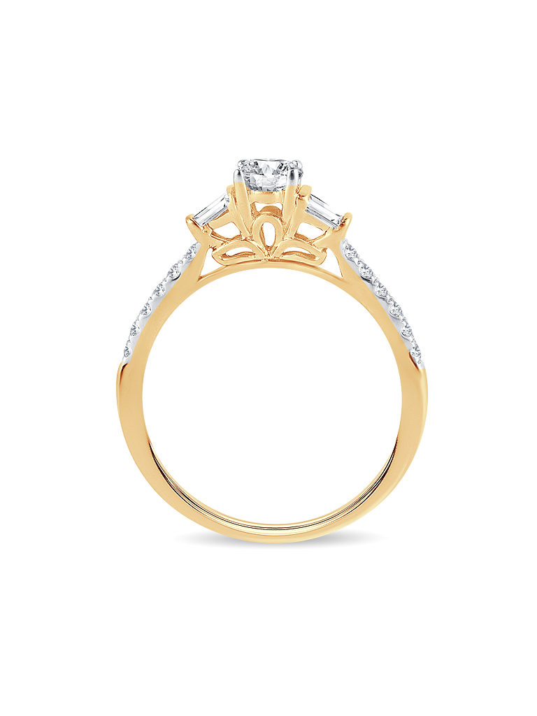 14K Yellow Gold "POPPY" 2/3CT. Diamond Round & Baguette Engagement Ring