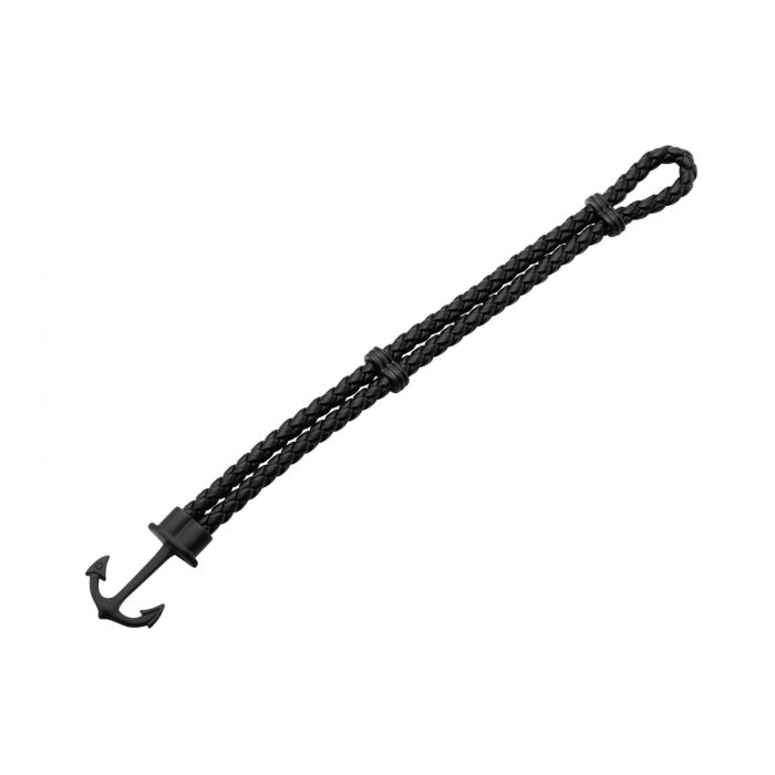 INOX Black Leather & Steel-Black Anchor Bracelet