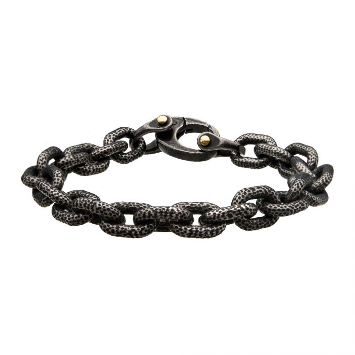 INOX Antiqued Stainless Steel Textured Gun-Metal Curb Link Bracelet