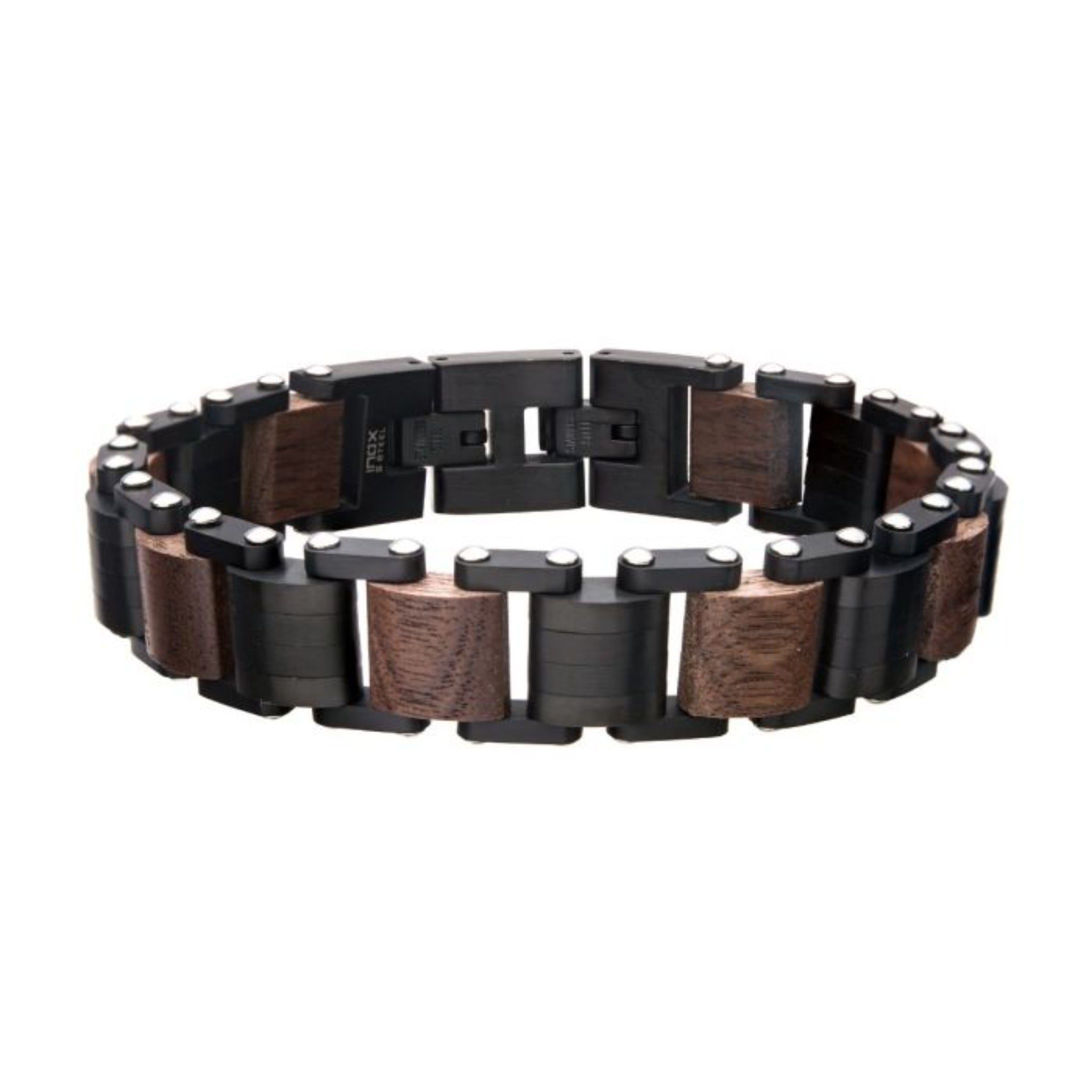 INOX Stainless Steel Walnut wood Link bracelet