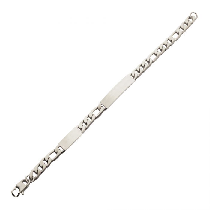 INOX Steel Engravable Double ID Plate with Curb Chain Bracelet