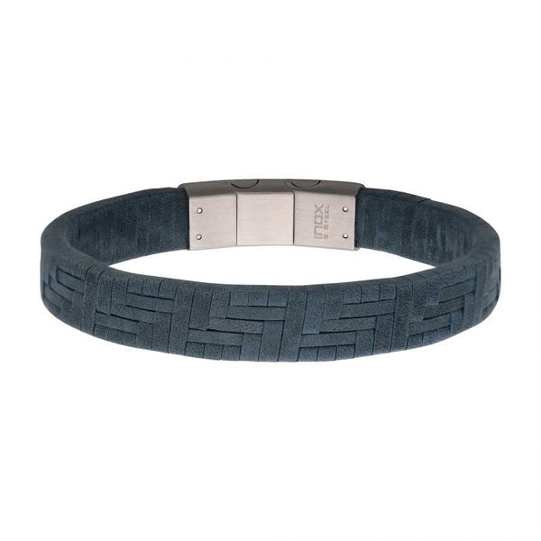 INOX Stainless Steel & Gray Twill Weave Suede Bracelet