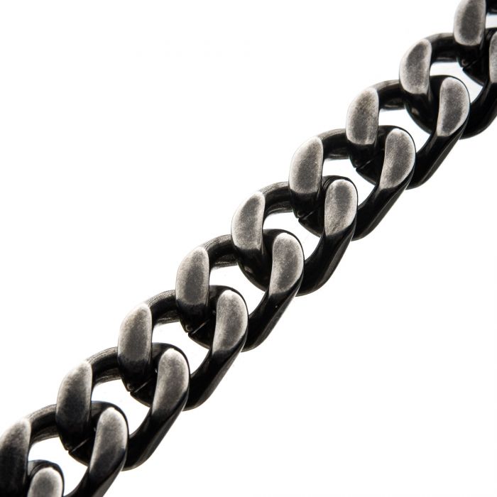 INOX Antiqued Stainless Steel Diamond-Cut 13MM Link Bracelet
