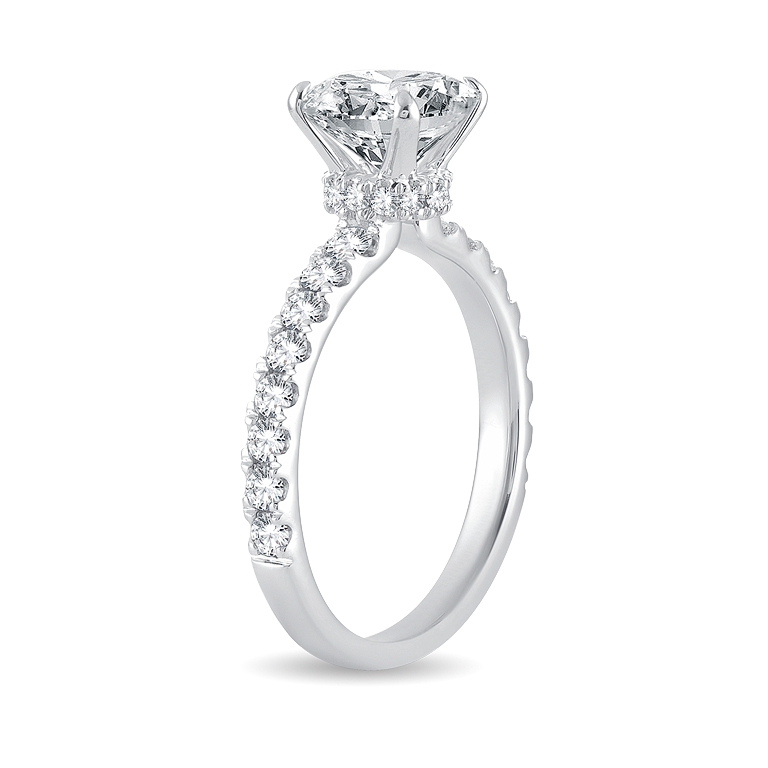 10K White Gold 1.58CTW. Round Lab-Grown Diamond Cuffed Halo Engagement Ring