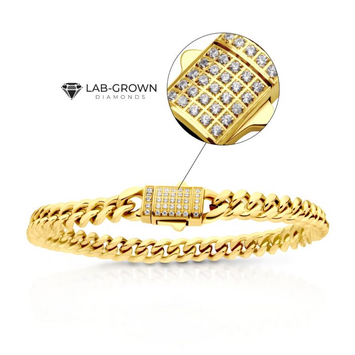 INOX 18K Gold-Plated Stainless Steel 6MM Cuban Link Lab-Grown Diamond Bracelet