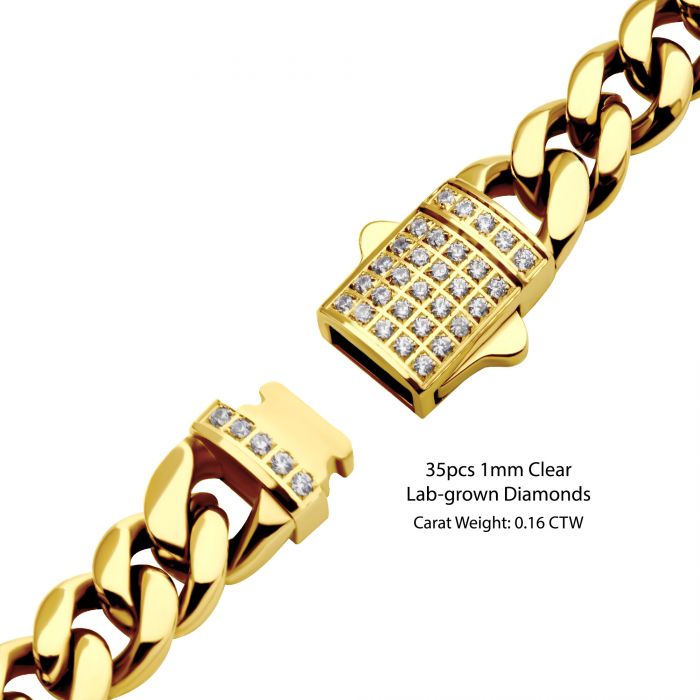 INOX 18K Gold-Plated Stainless Steel 6MM Cuban Link Lab-Grown Diamond Bracelet