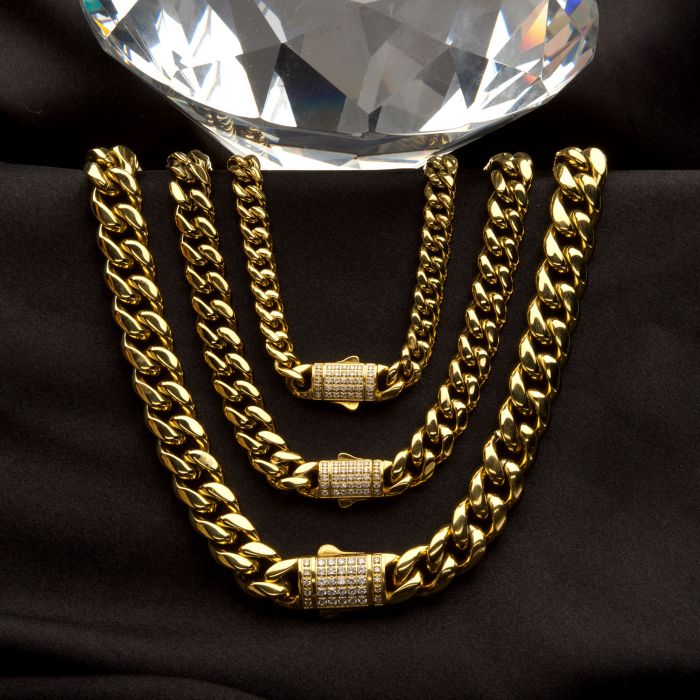 INOX 18K Gold-Plated Stainless Steel 8MM Miami Cuban Lab-Grown Diamond Chain