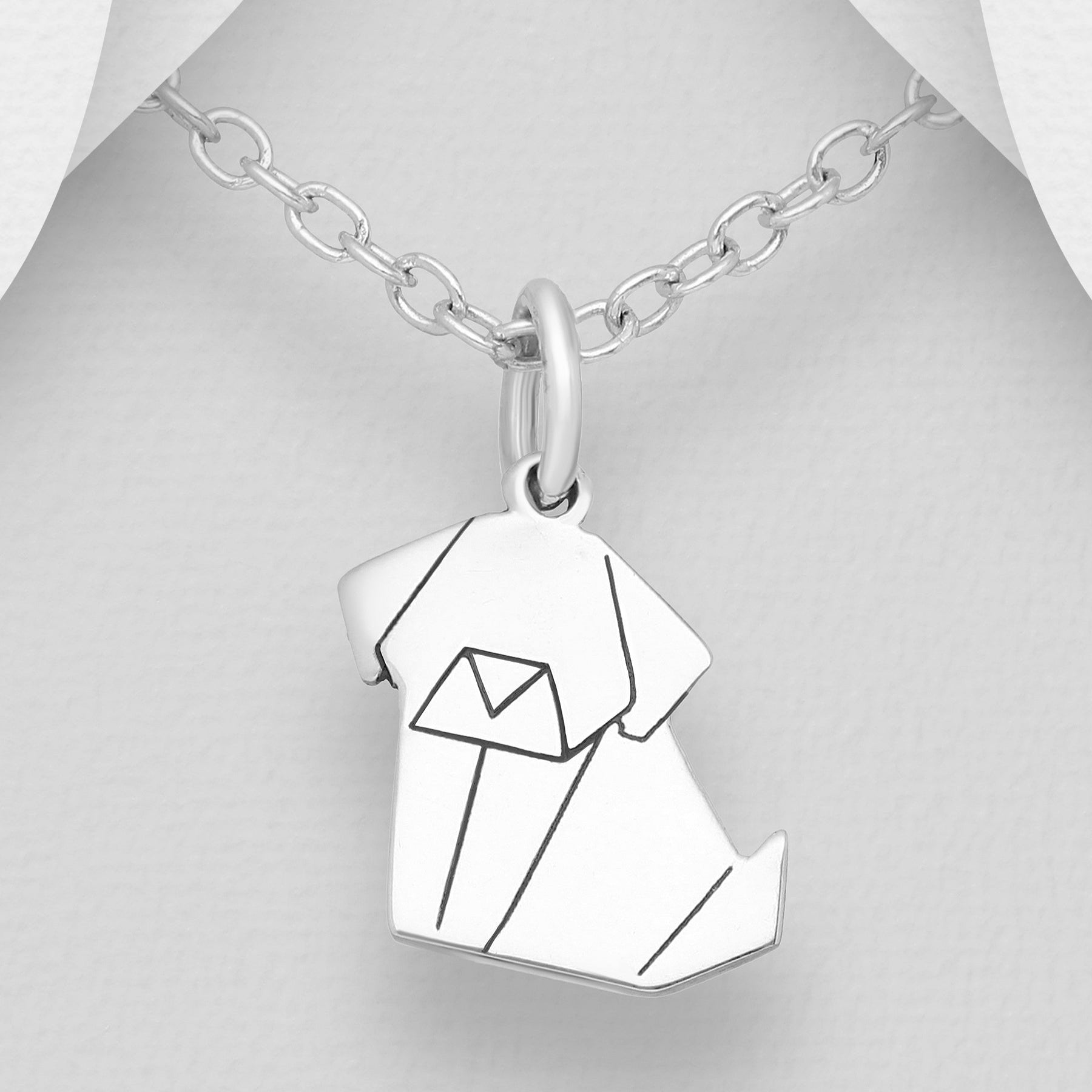 CARA Sterling Silver Origami Dog Pendant Necklace