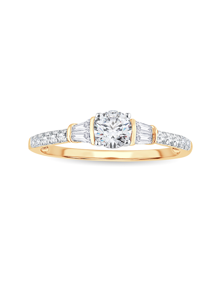 14K Yellow Gold "POPPY" 2/3CT. Diamond Round & Baguette Engagement Ring