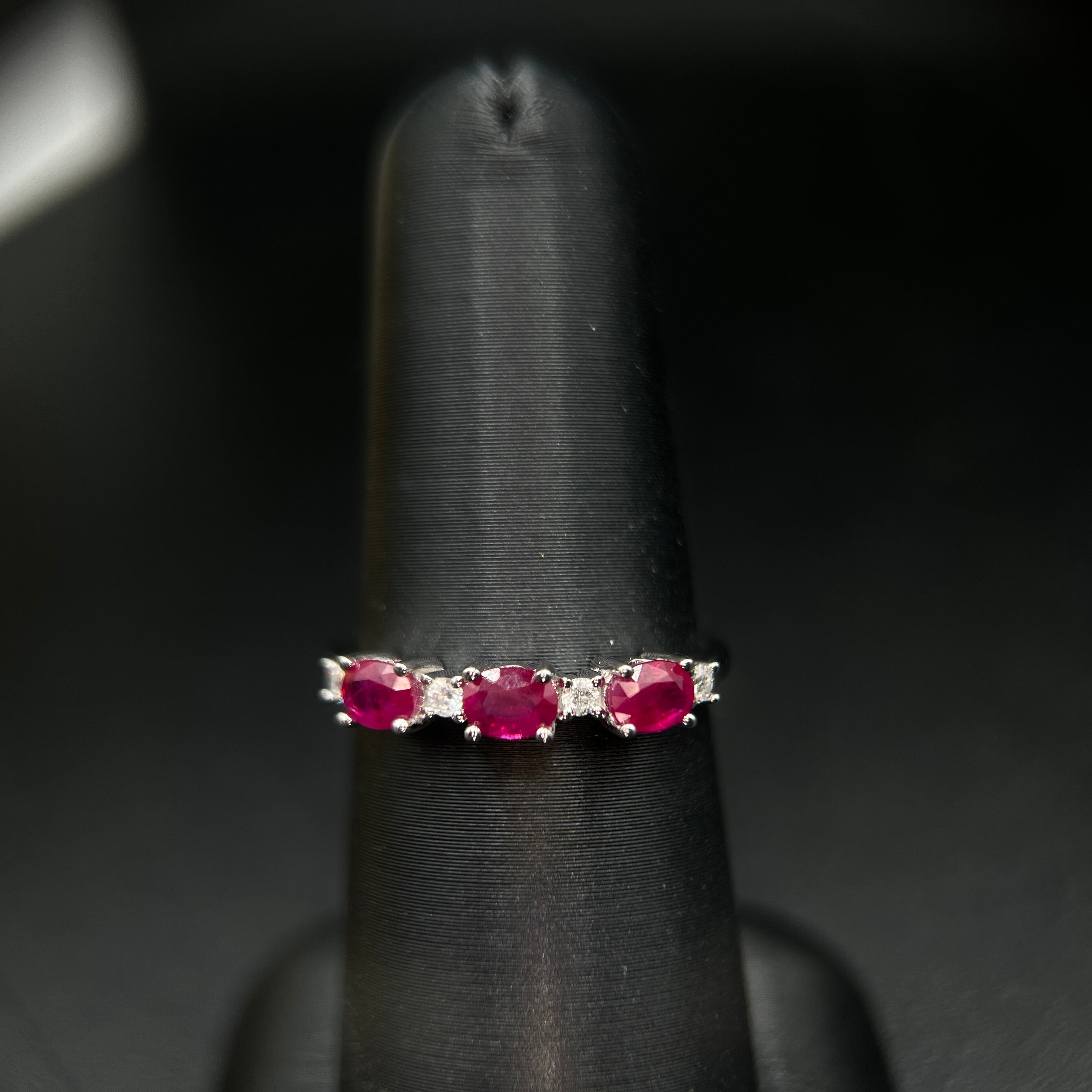 14K White Gold 1/10CT. Diamond & 0.70CT. Ruby Ring