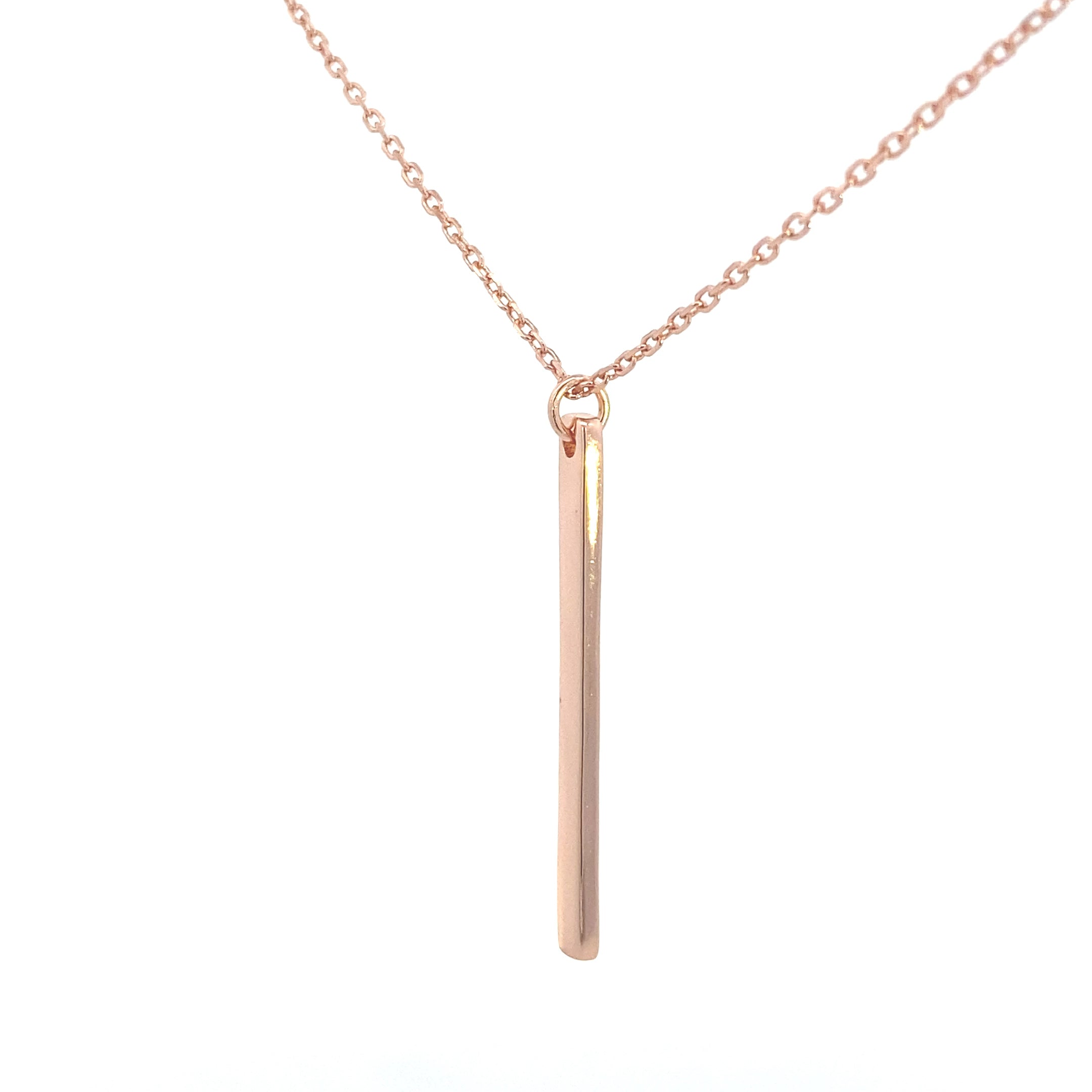 Sterling Silver Rose Gold Plated Engravable Bar Pendant Necklace