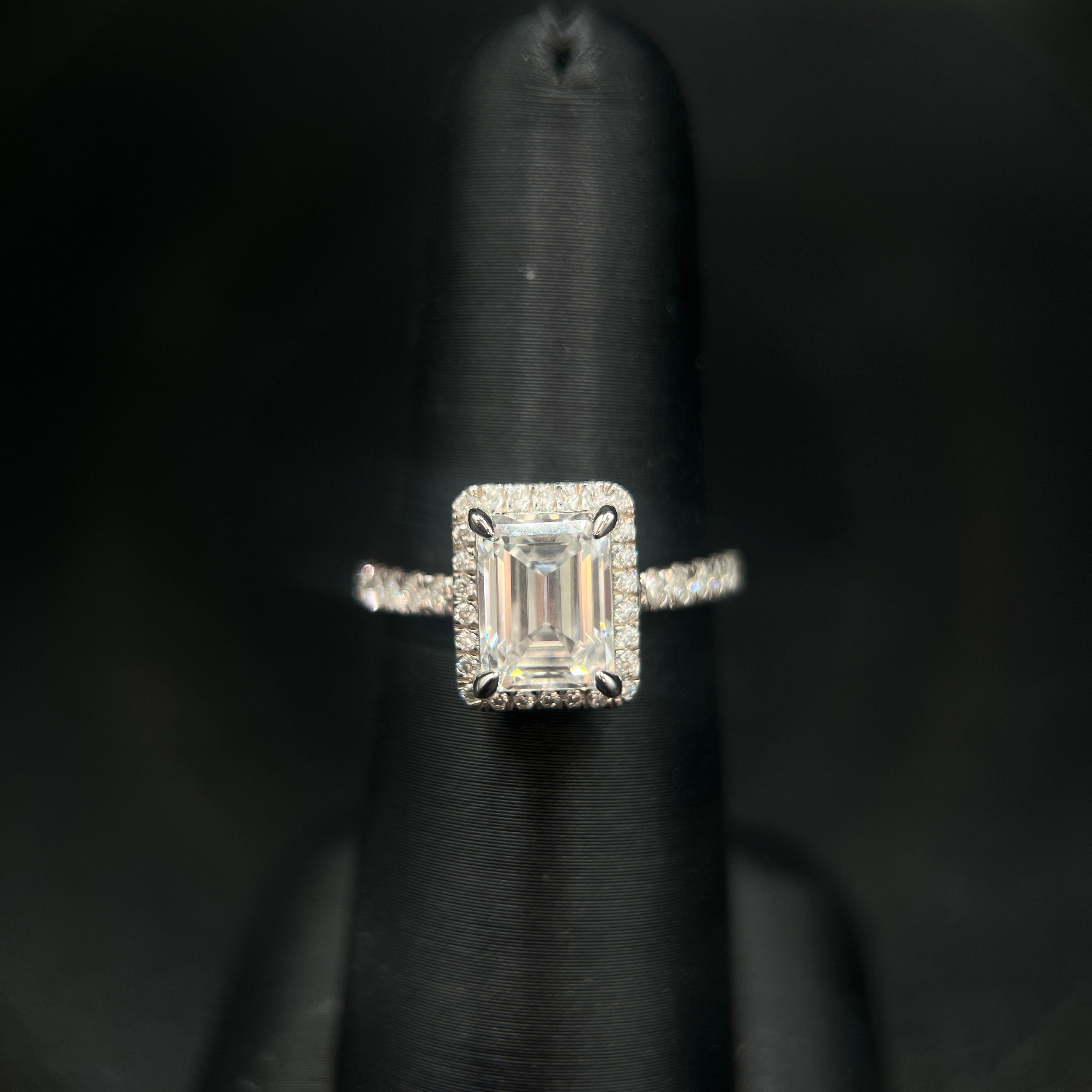 Sterling Silver Moissanite Emerald Cut Engagement Ring