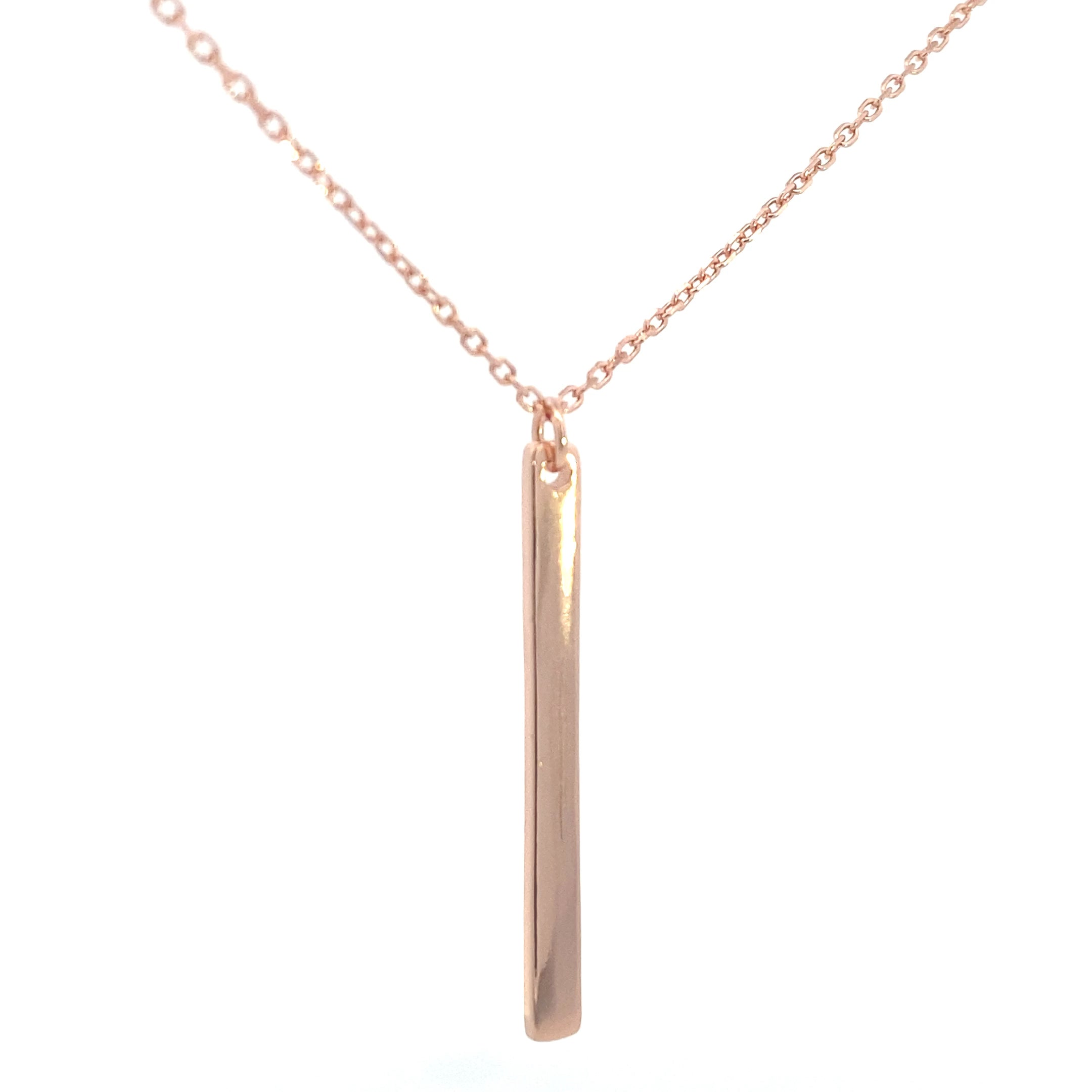 Sterling Silver Rose Gold Plated Engravable Bar Pendant Necklace