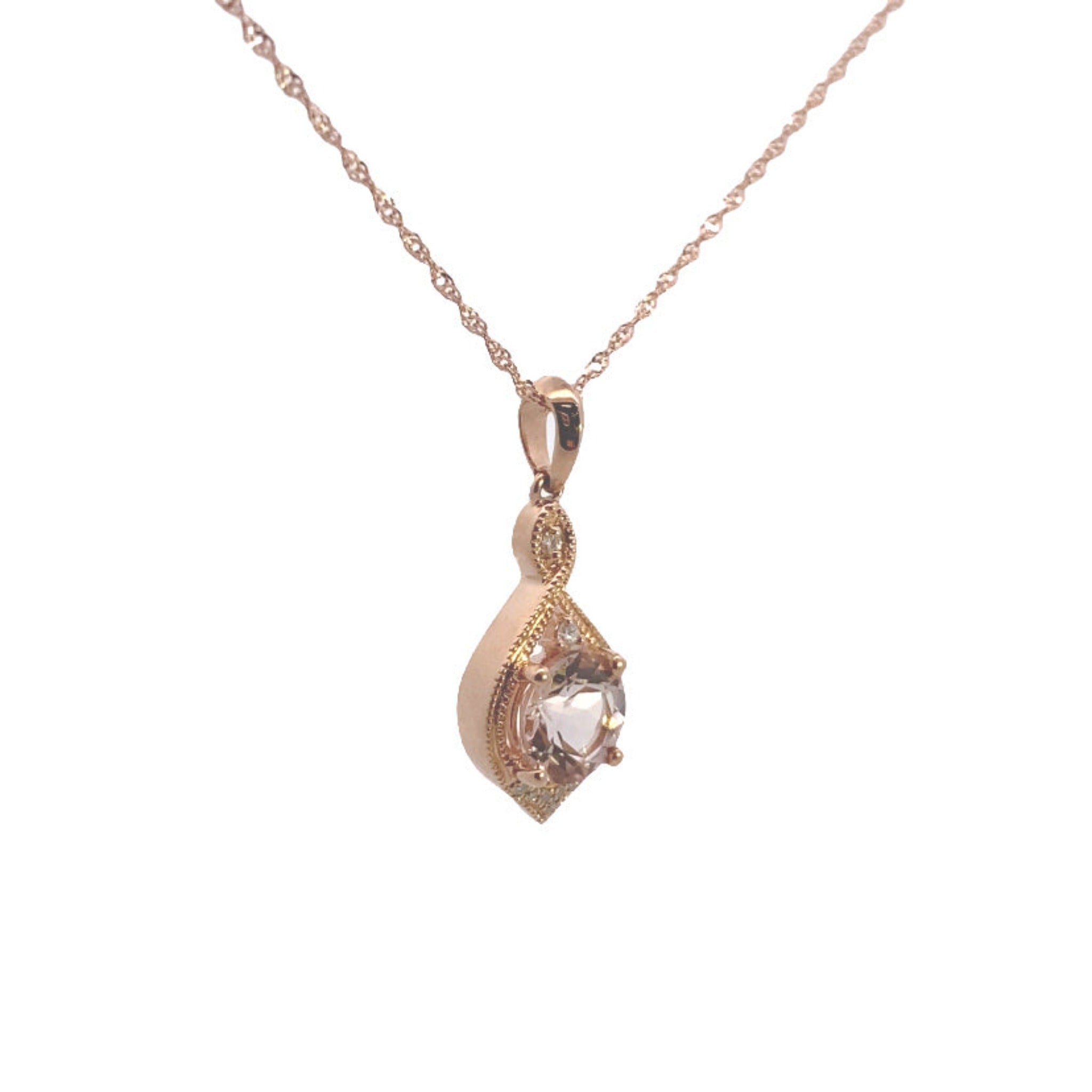 14K Rose Gold 1-1/6CT. Morganite & 1/20CT. Diamond Vintage-Inspired Pendant