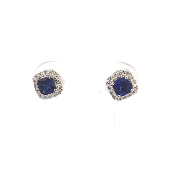 10K White Gold Lab Grown Diamond Halo & Created Sapphire Earrings