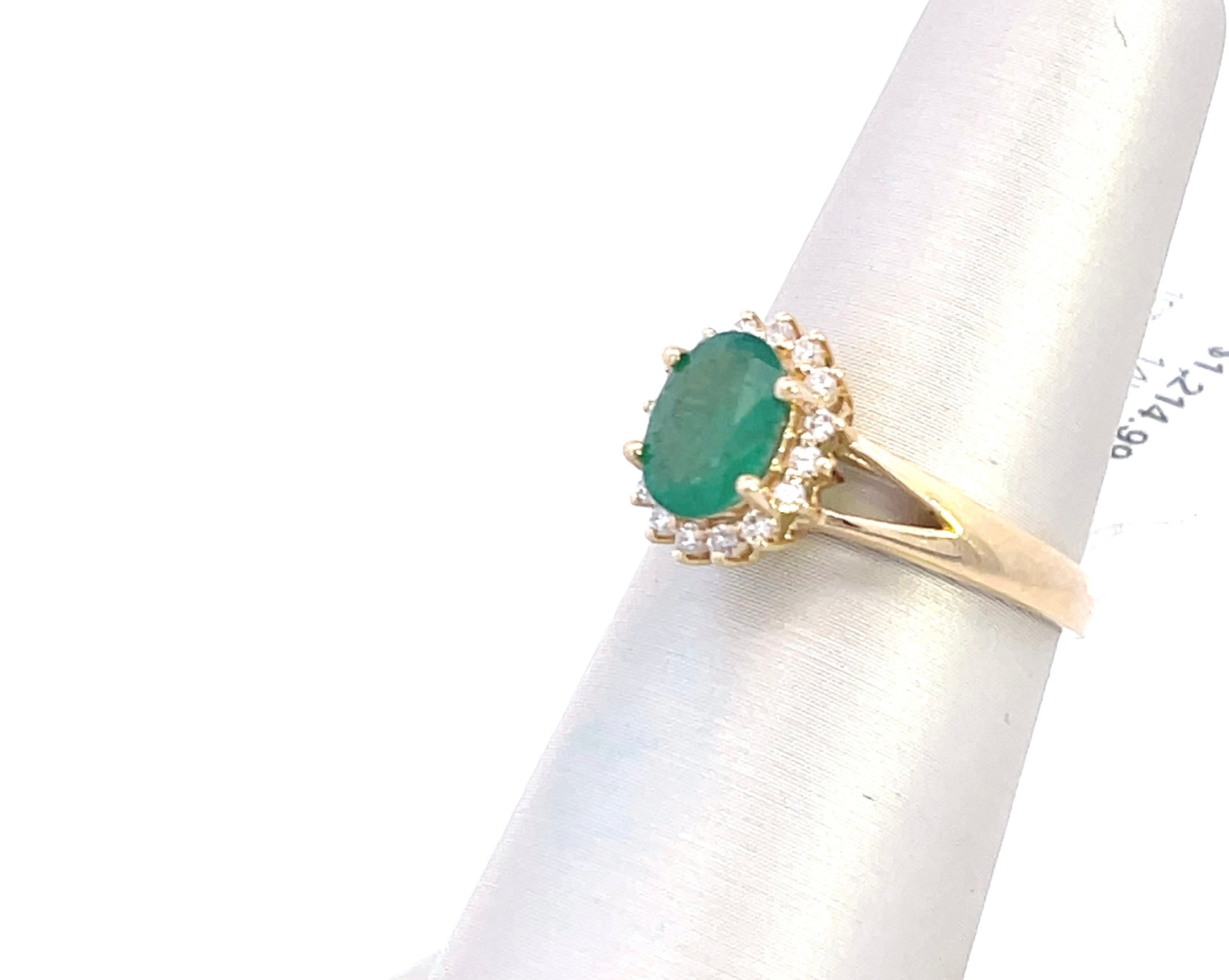 14K Yellow Gold 1CT. Natural Emerald & 1/6CT. Diamond Halo Ring