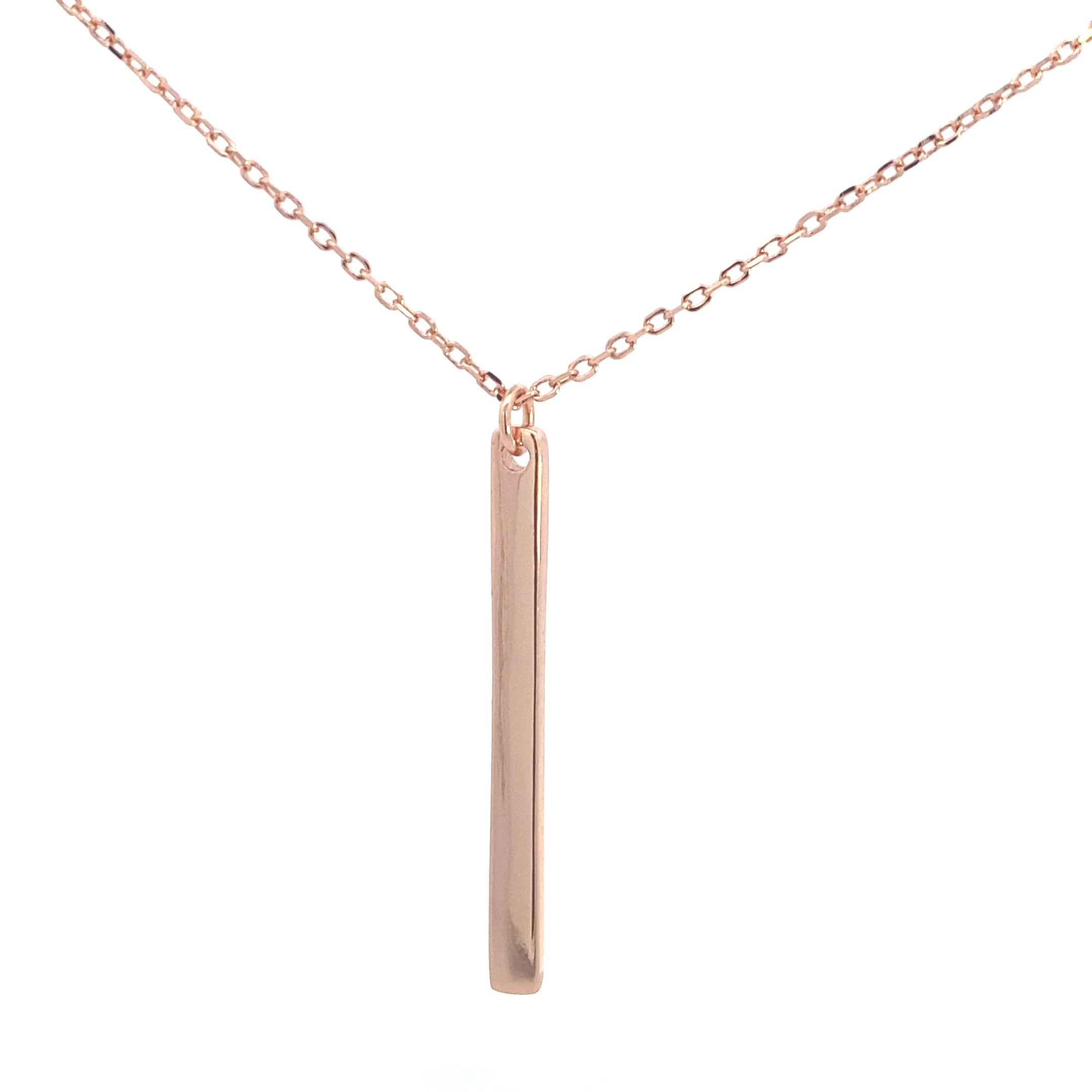 Sterling Silver Rose Gold Plated Engravable Bar Pendant Necklace