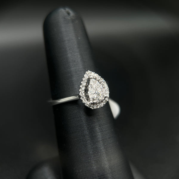 10K White Gold "ELLA" 1/4CT. Diamond Pear-Framed Cluster Engagement Ring