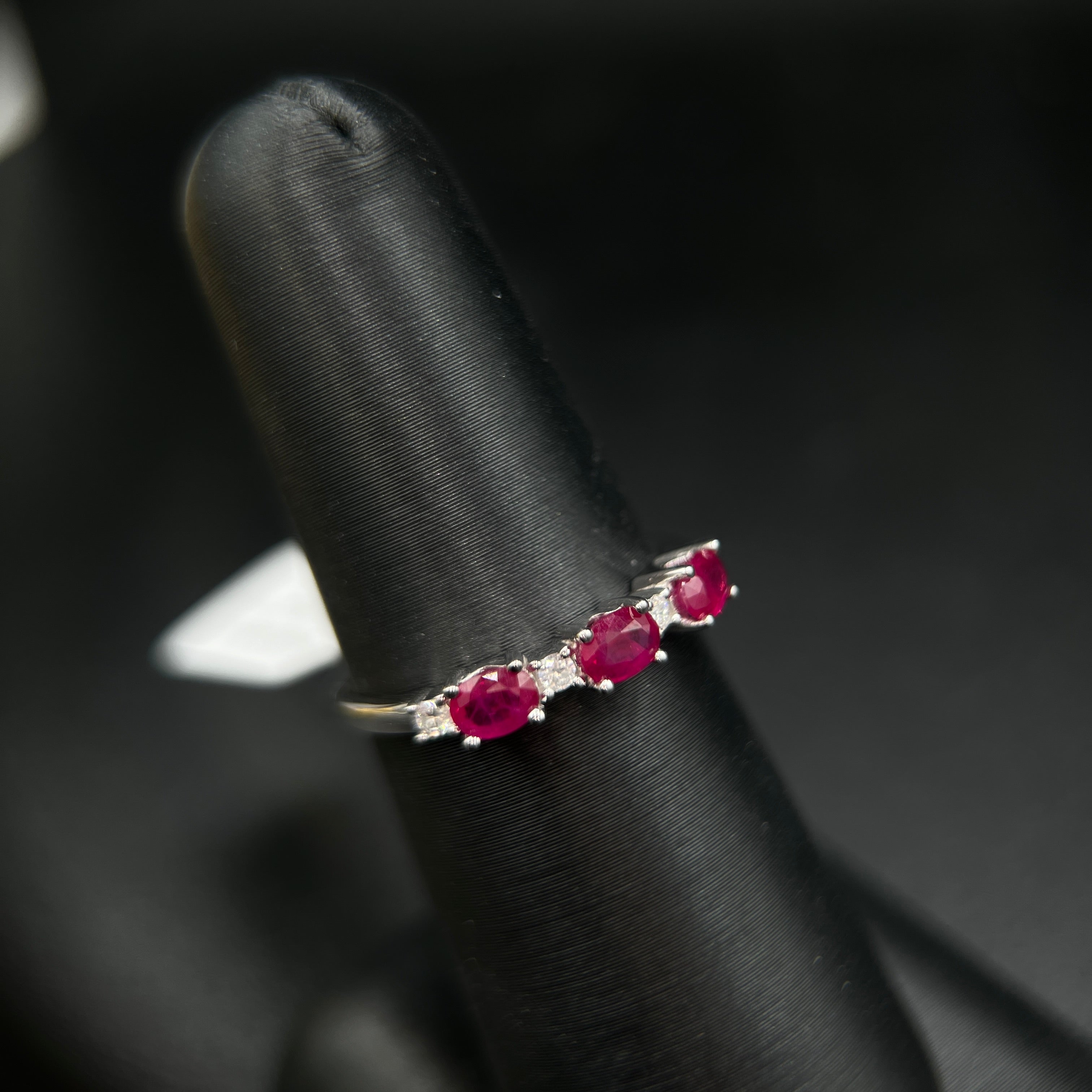 14K White Gold 1/10CT. Diamond & 0.70CT. Ruby Ring