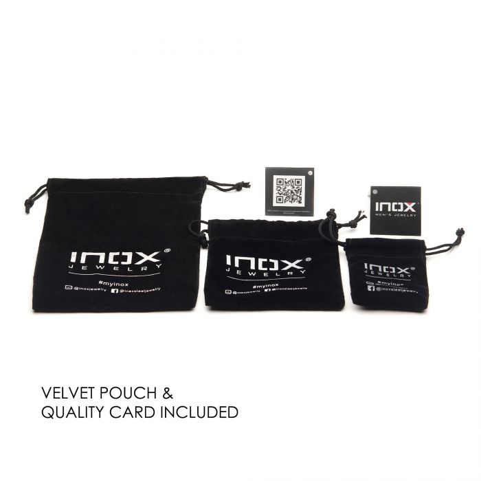 INOX Stainless Steel Meteorite Inlay Dog Tag Pendant with Black IP Box Chain