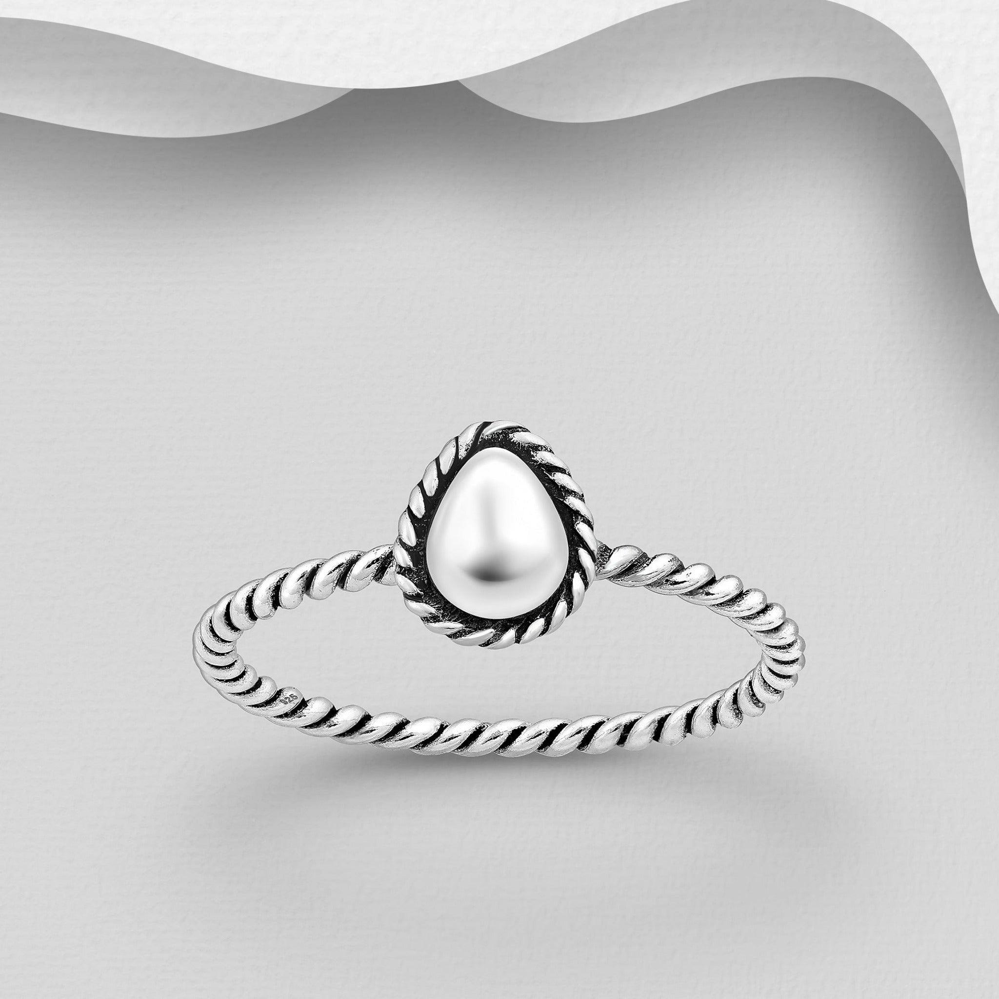Sterling Silver Oxidized Droplet Ring