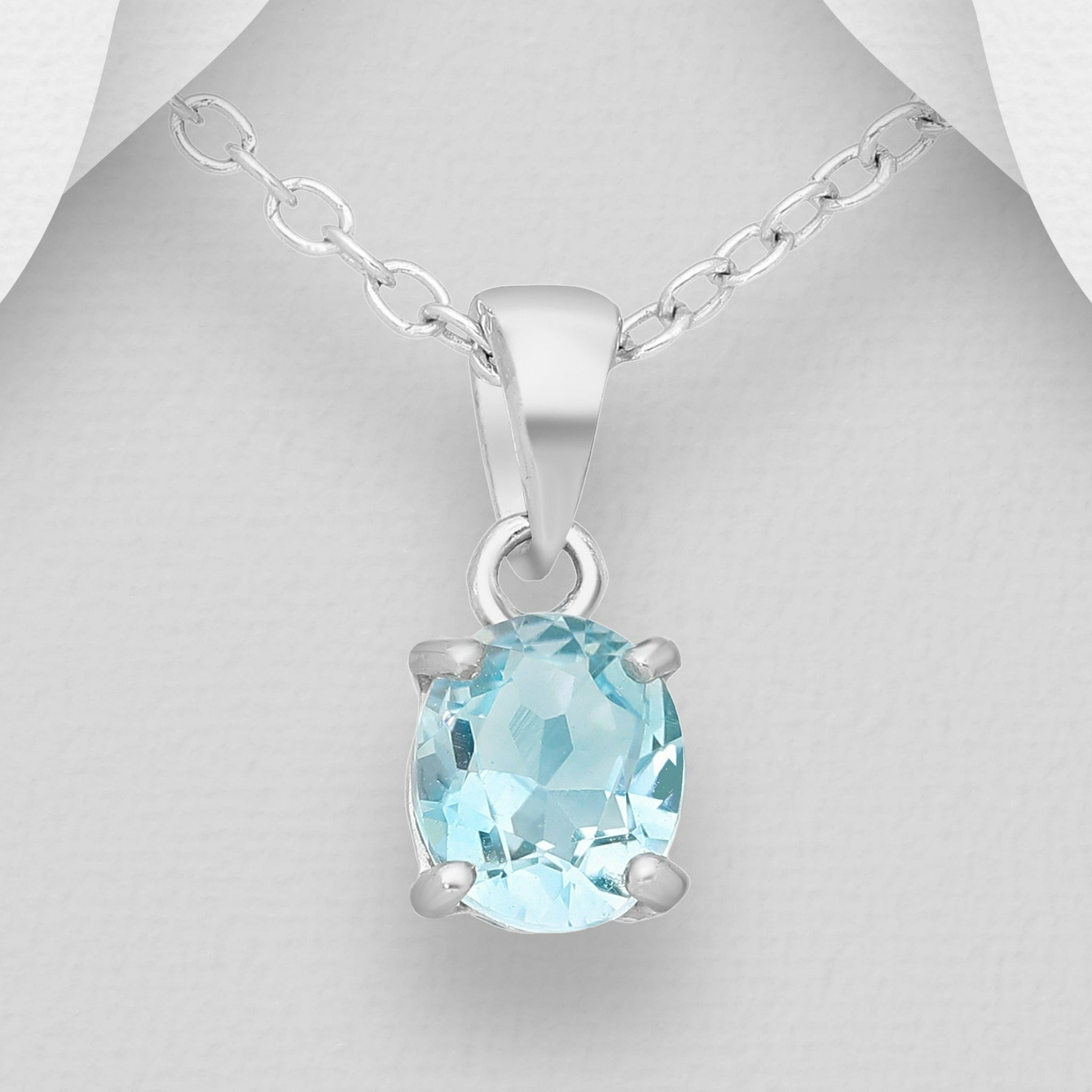 Sterling Silver Oval Sky-Blue Topaz Pendant