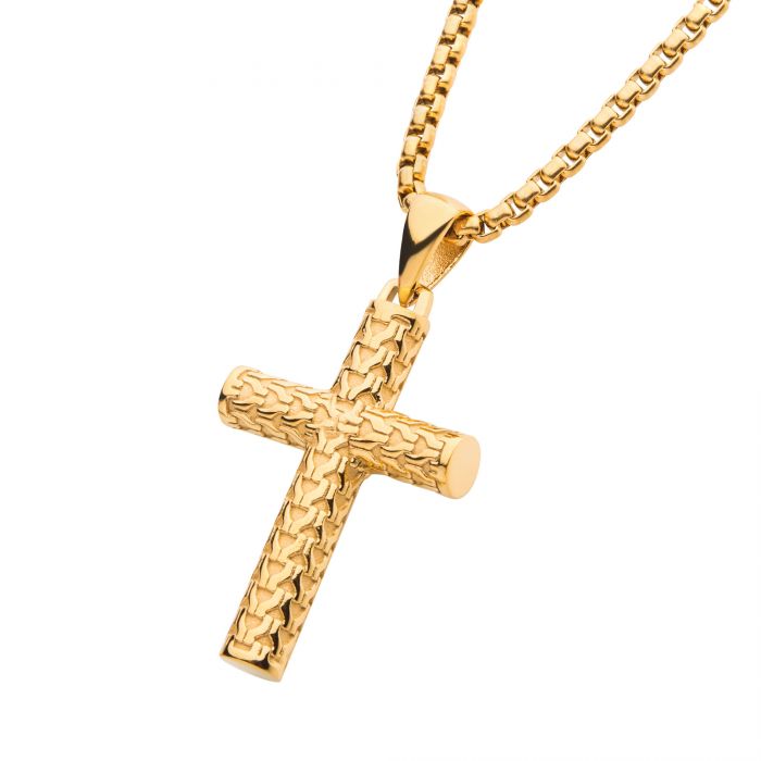 INOX 18K Gold-Plated Cross 22" Box Chain