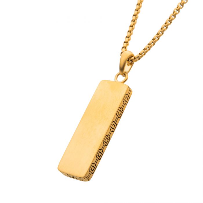 INOX 18K Gold-Plated Engravable Pendant with Box Chain