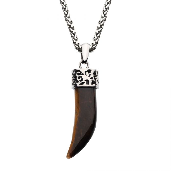 INOX Stainless Steel & Tiger's Eye Stone Horn Pendant