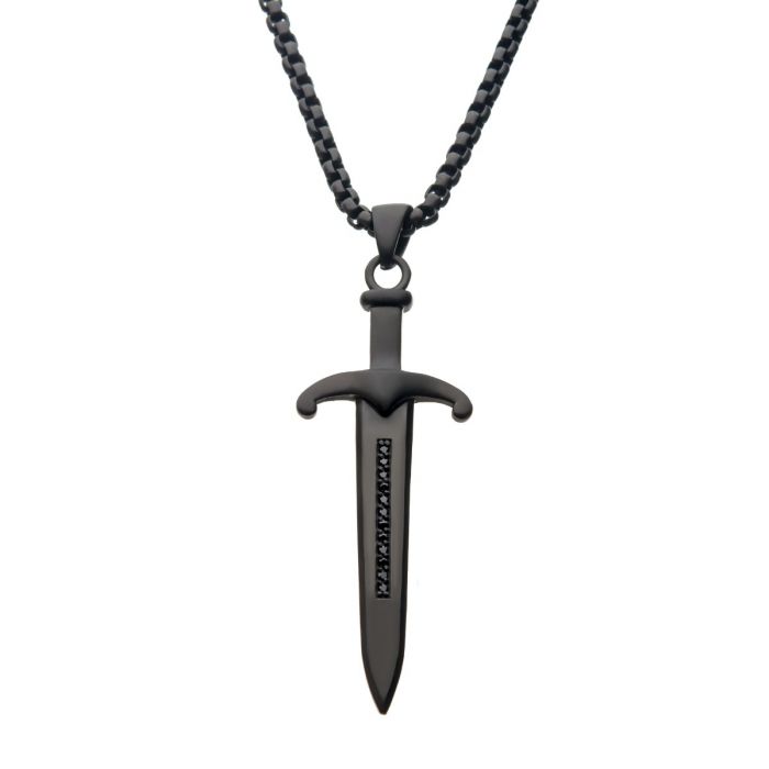 INOX Black IP-Plated Stainless Steel Sword Pendant with 24" Chain