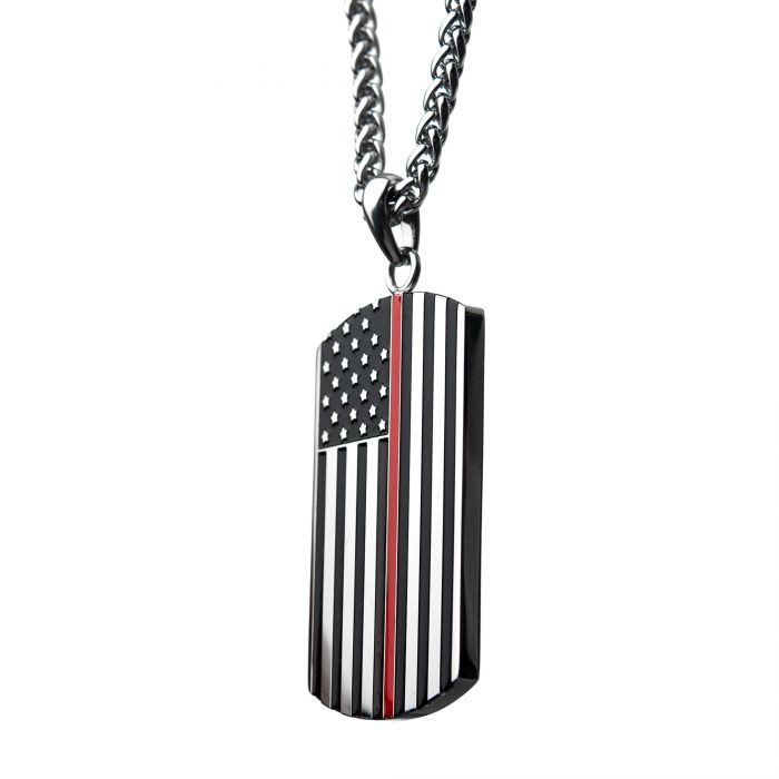 Side of INOX American Flag Firefighter Enamel Pendant with 24" Chain