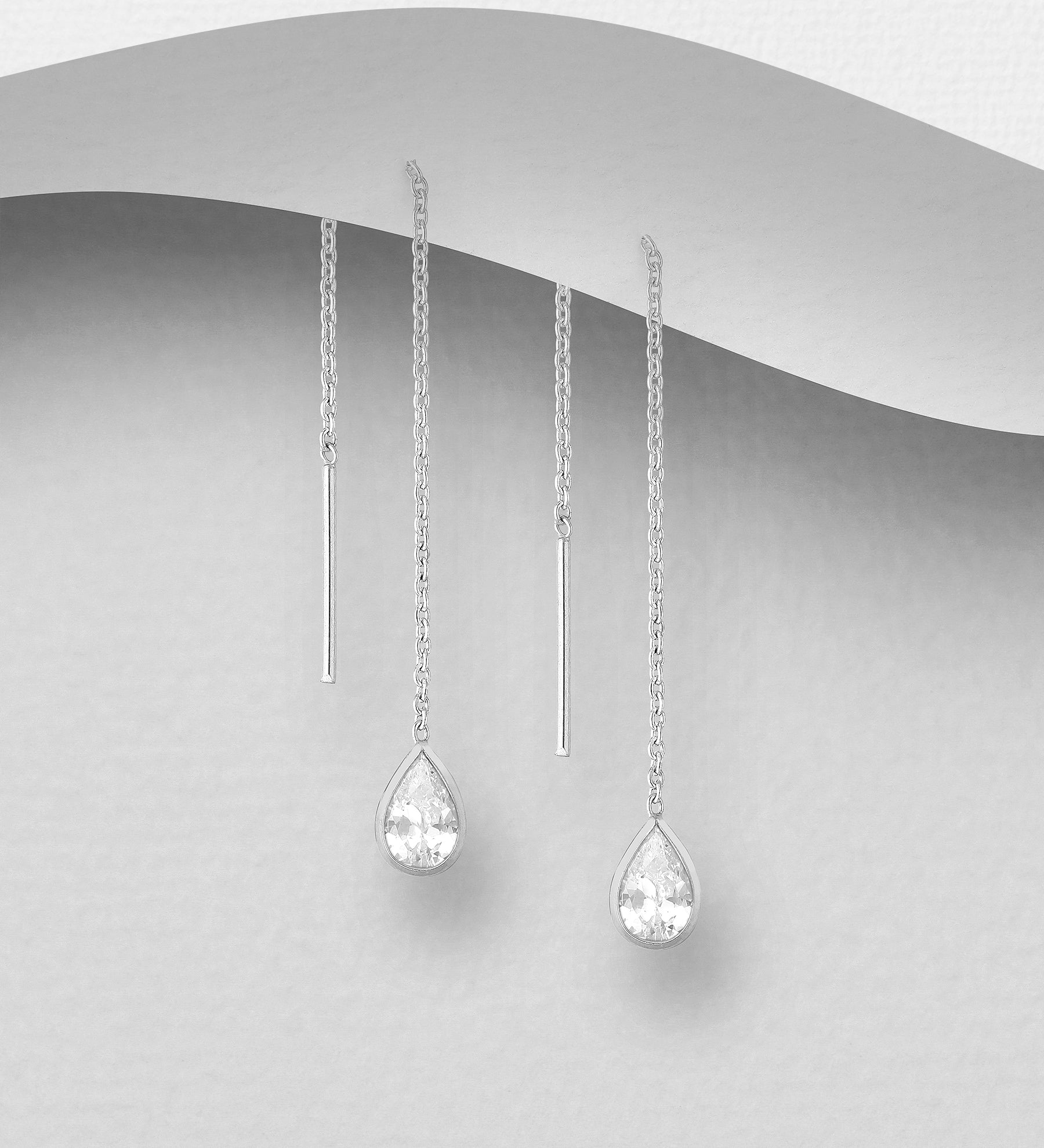 925 Sterling Silver Threader Earrings Decorated with CZ Diamonds