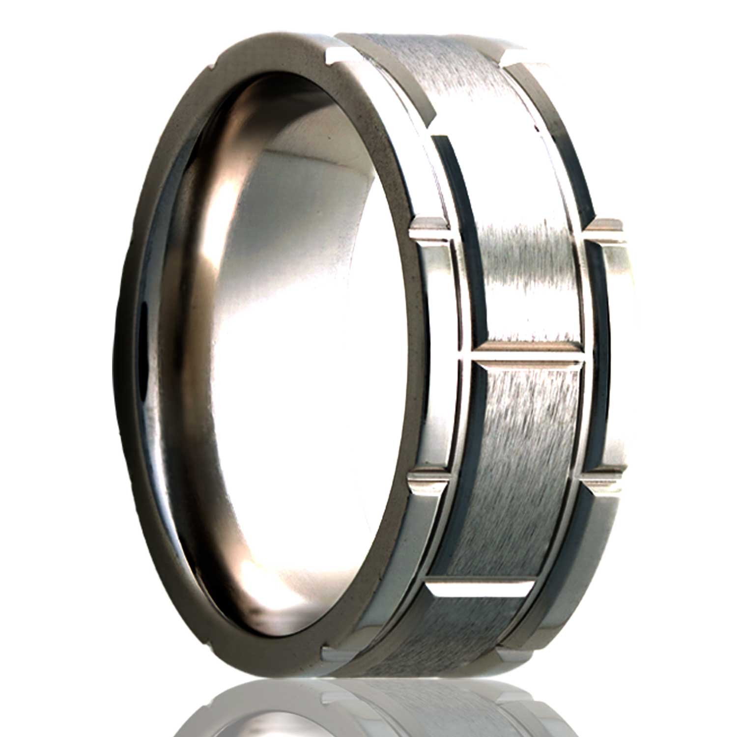 HEAVY STONE Men's 7MM Titanium Band with Milled Satin Center