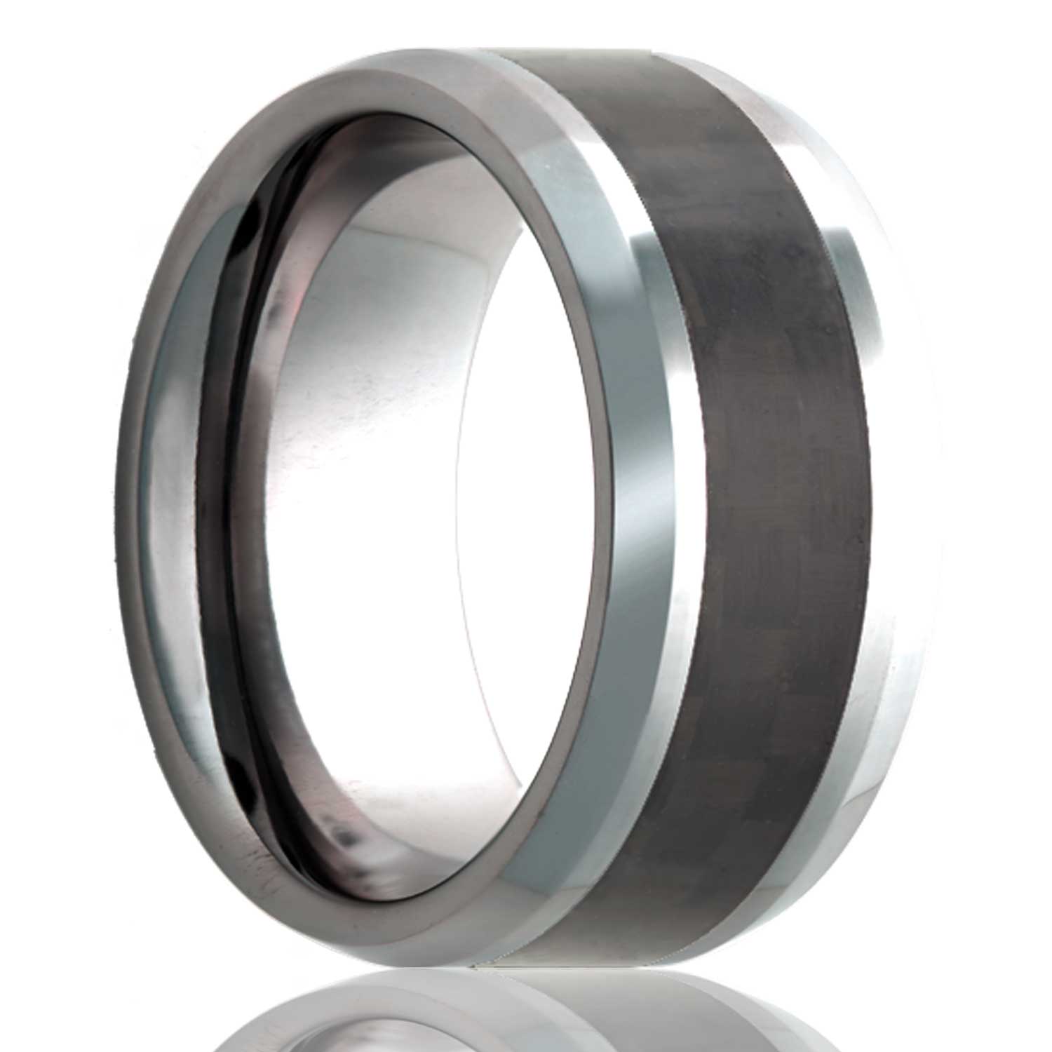 HEAVY STONE Men's 8MM Tungsten Band with Beveled-Edges & Carbon Fiber Inlay