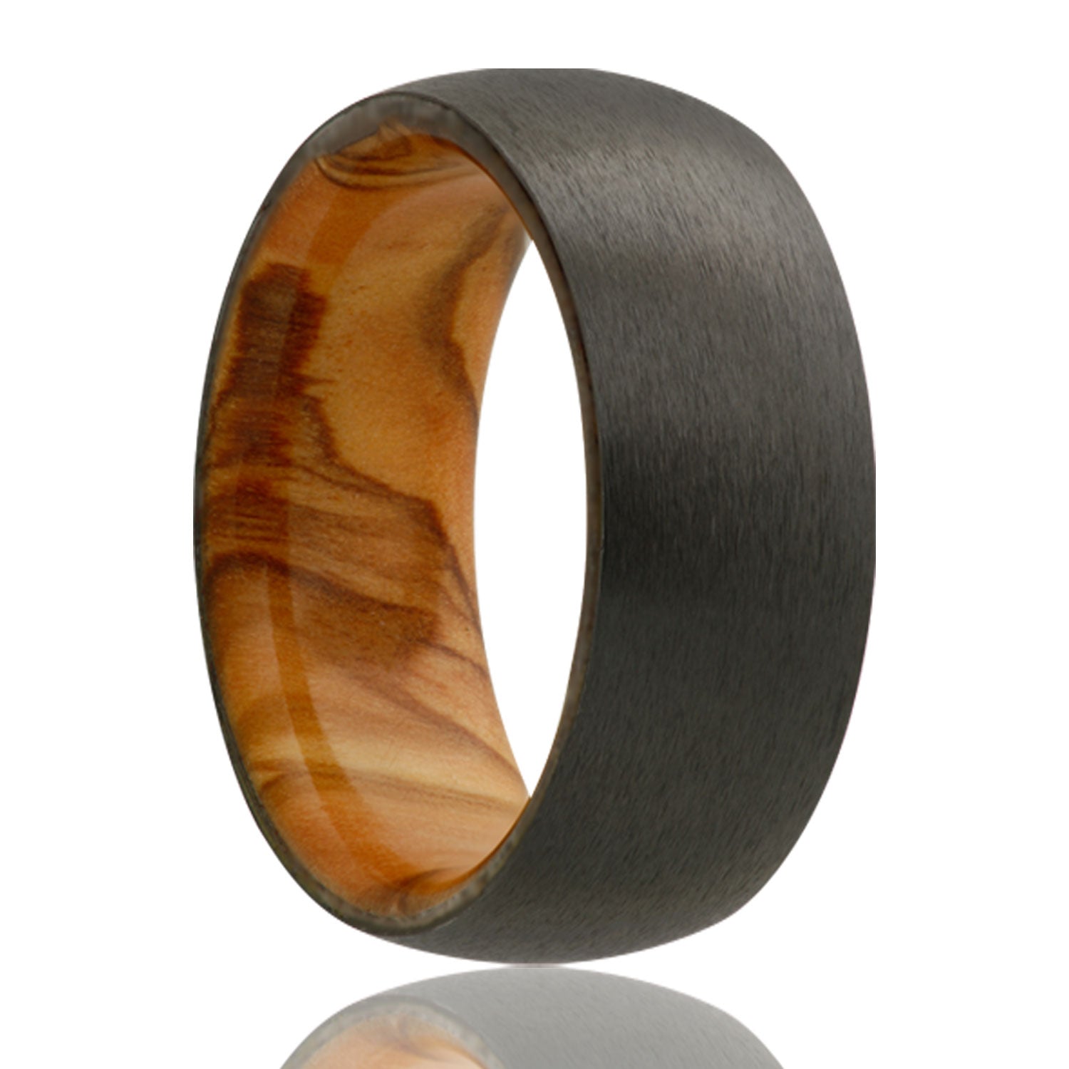 HEAVY STONE Men's 7MM Zirconium Band with Satin-Finish & Olive Wood Inlay