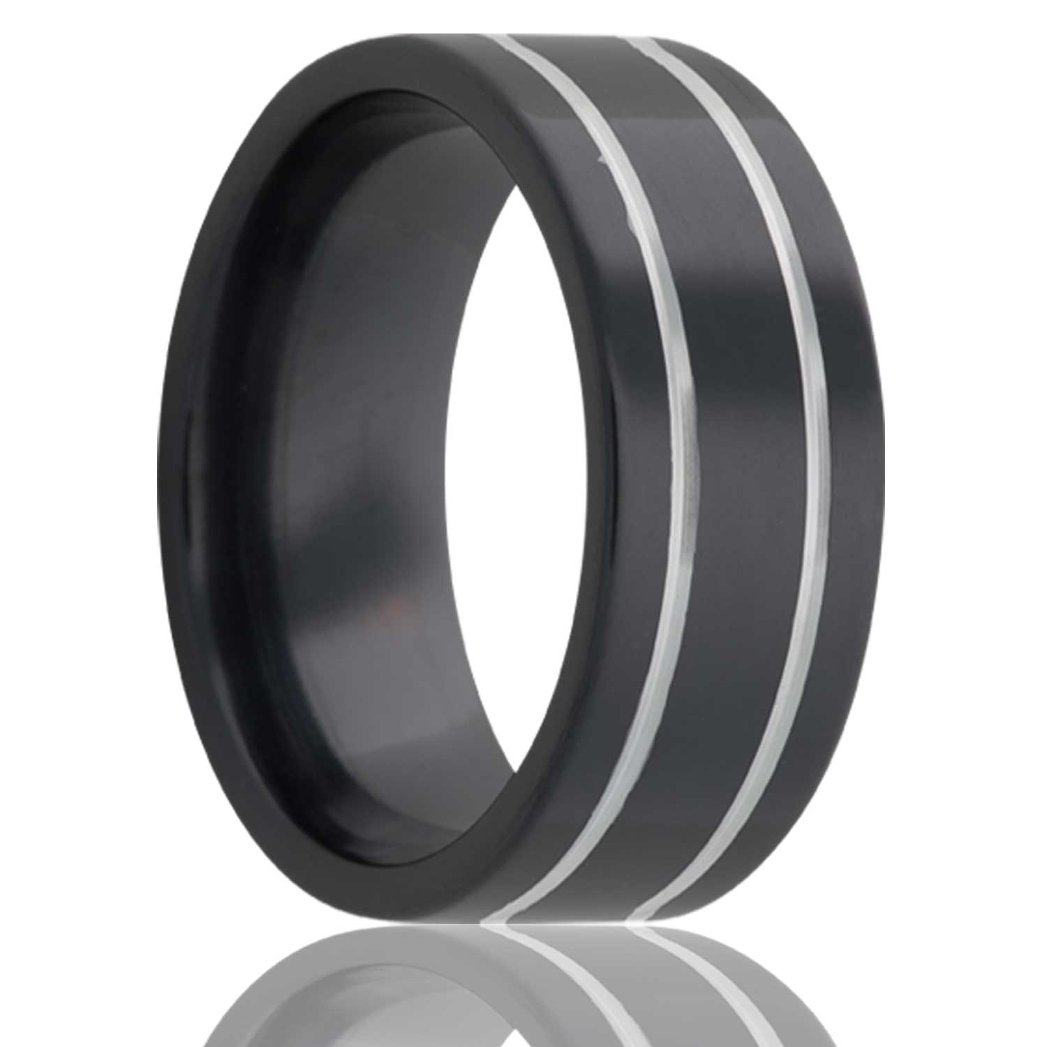 HEAVY STONE Men's 8MM Zirconium Band with Dual-Grooved Accents